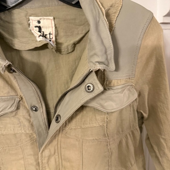 JKT NYC Jakett Khaki/ Green Utility Military Jacket Cotton/leather Trim S - Picture 3 of 13